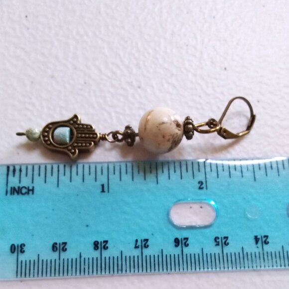 Hamsa Hand Dangle Earrings - Blessings & Protection - Natural Stone Beads - Picture 8 of 10